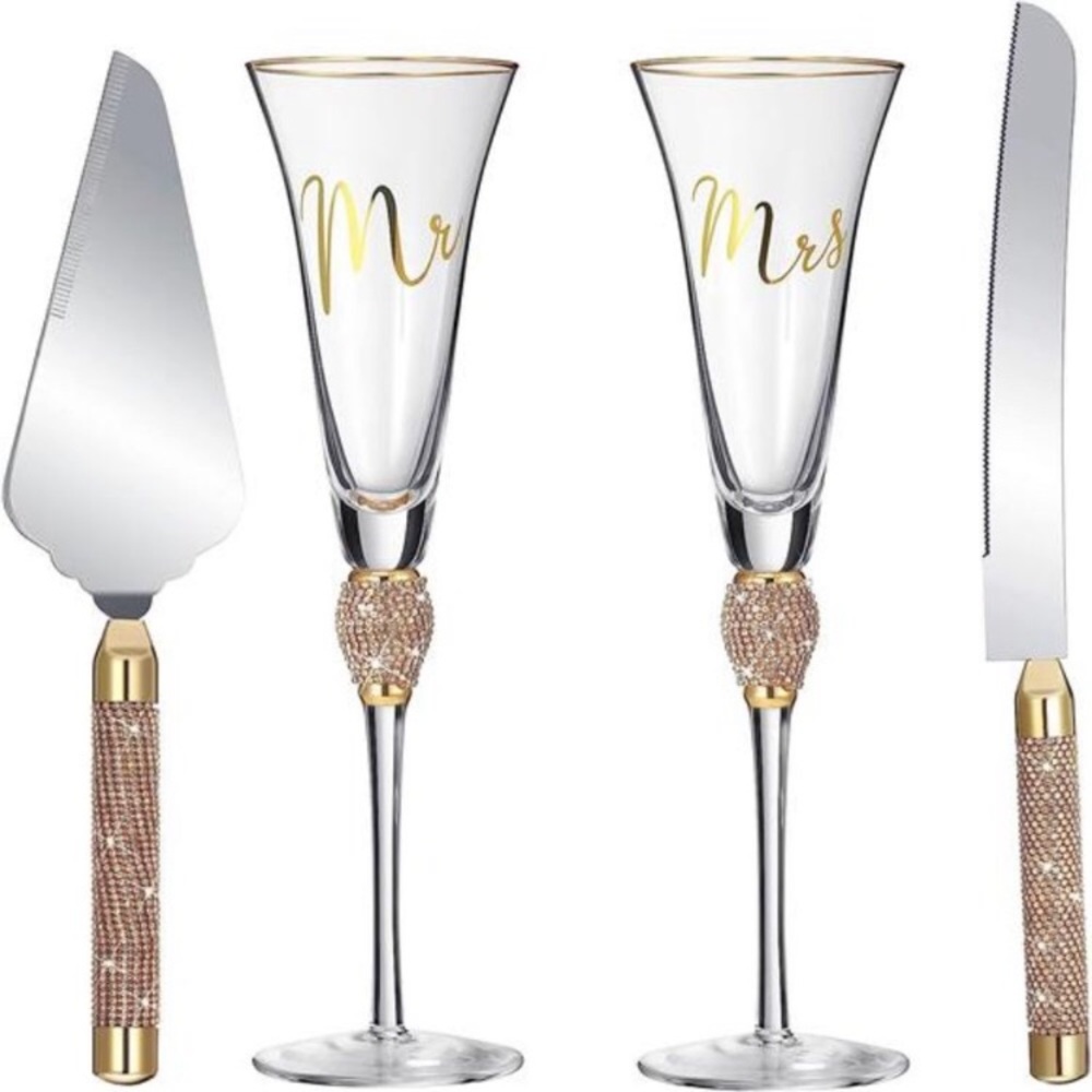 4 Piece Wedding Toasting Flutes and Cake Server Set Wedding Reception Supplies